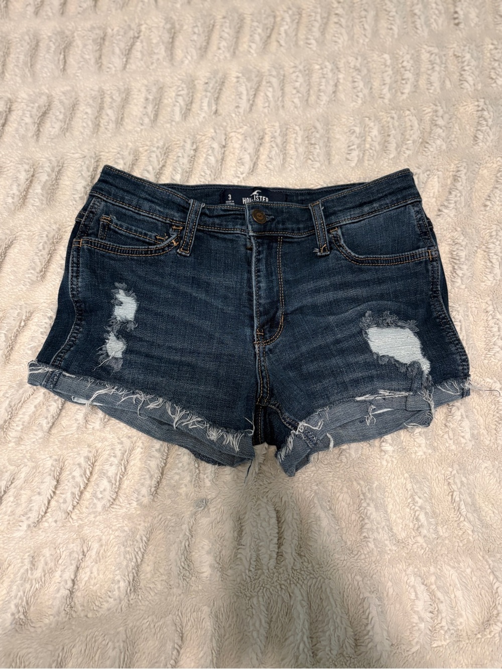 Hollister Dark Indigo Ripped Denim Shorts